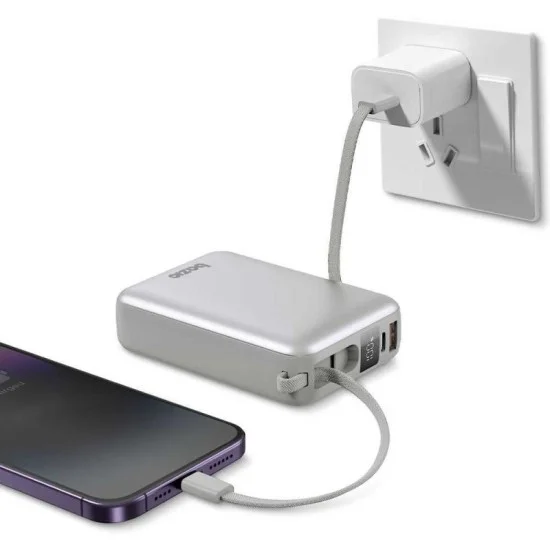 Bazic Gopower Fusion Mini 20K, 3In1 20000Mah Powerbank With Built-In Usb-C And Lightning Cable - Pebble